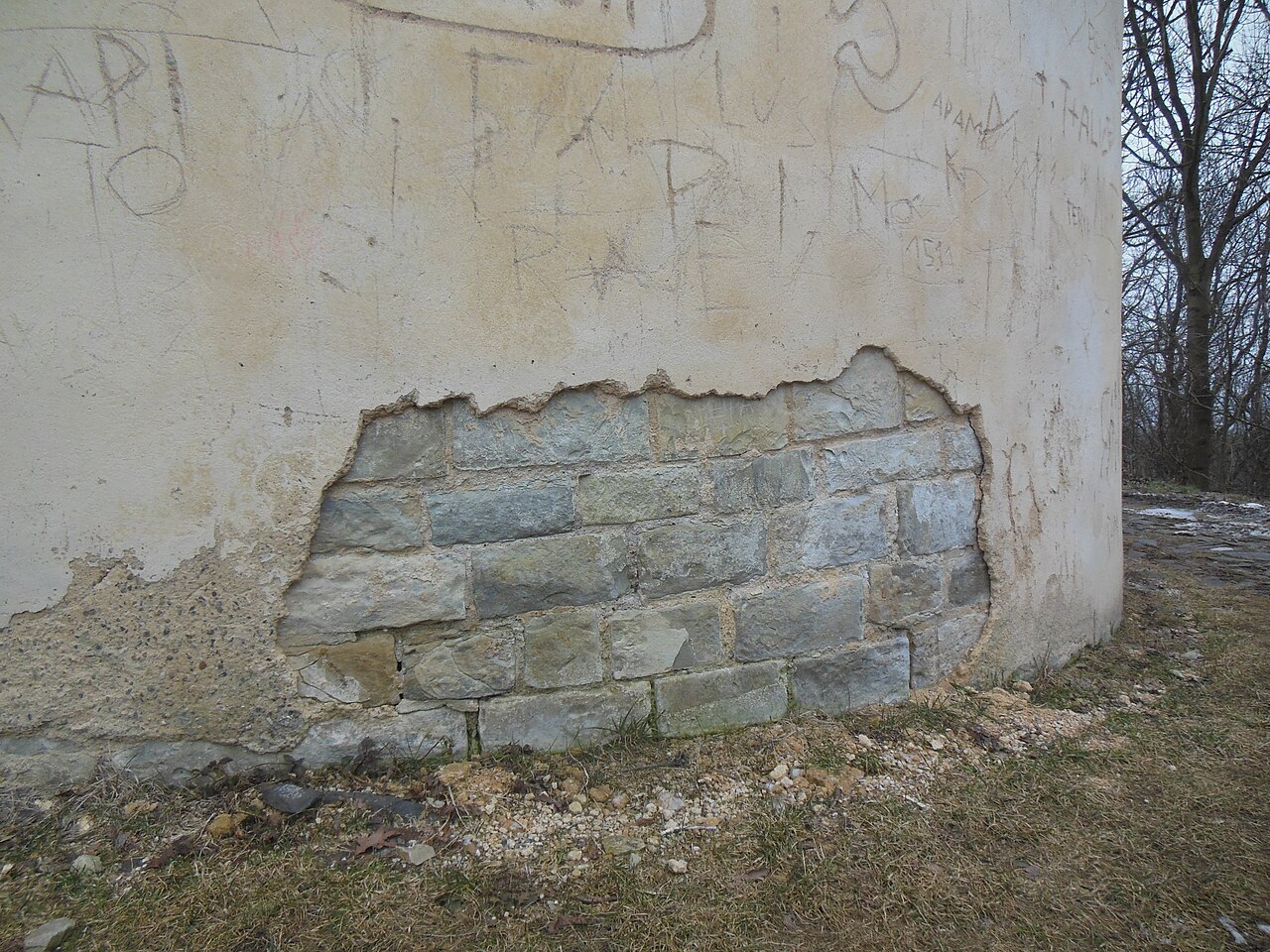 Original masonry, later rebuild