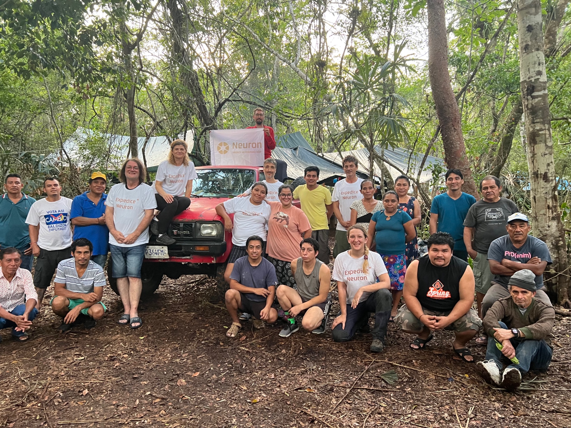 LIMINAL team with local collaborators at a jungle field camp in the Petén, Guatemala